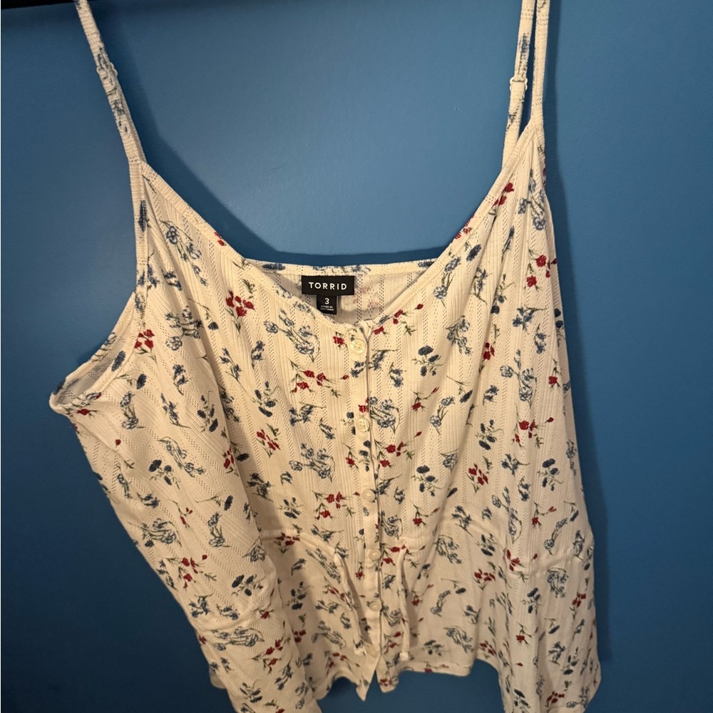 Torrid Floral Camisole - Cream with Blue and Red